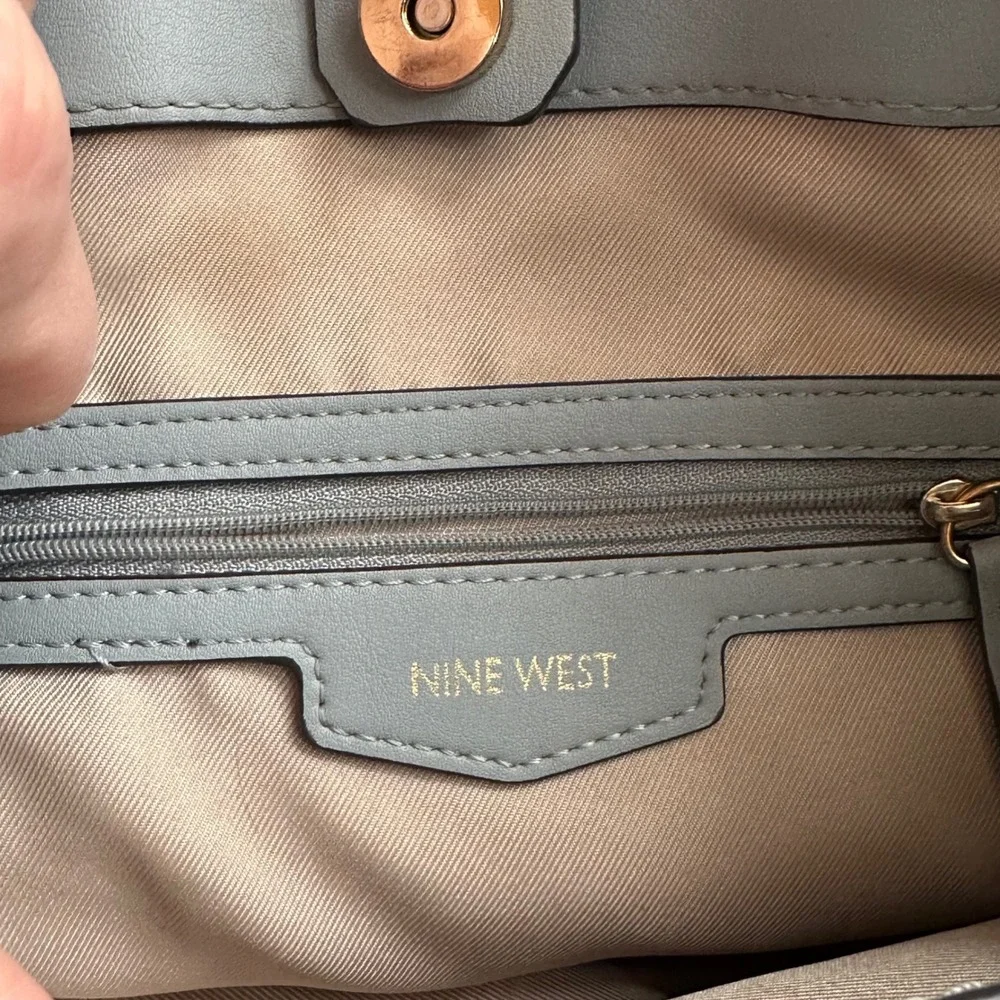 Nine West Satchel Women Med Grey Blue Pebbled Crossbody Bag Work Classic Handbag